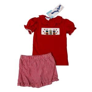 NWT Silly Goose Size 3 Hero Crayons Smocked Red Check Short Sleeve Set